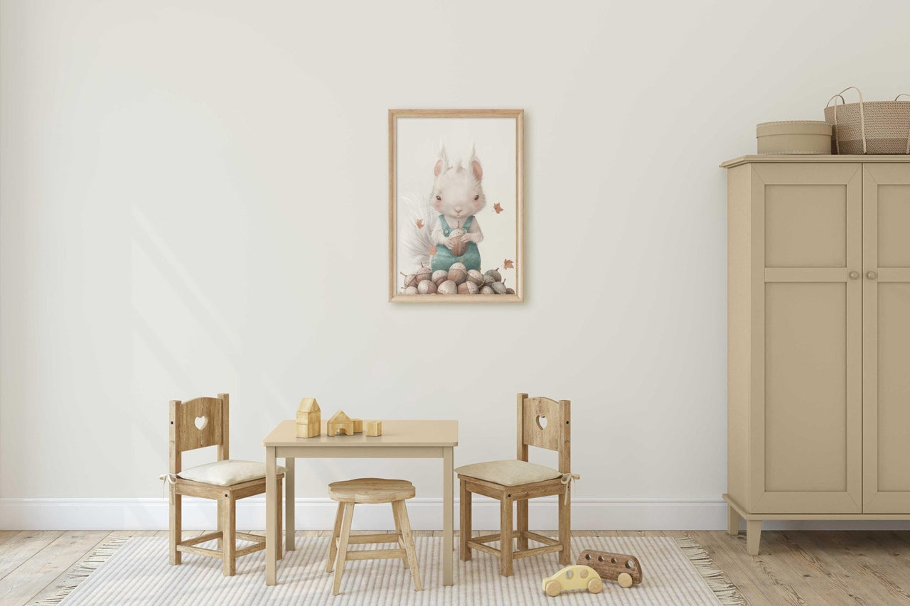 White Squirrel Wall Art – Woodland Nursery Print