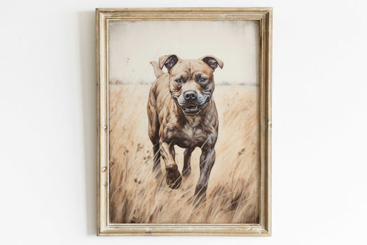 Staffordshire Bull Terrier Art, Rustic Dog Decor, Staffy Portrait - WildfieldPrints