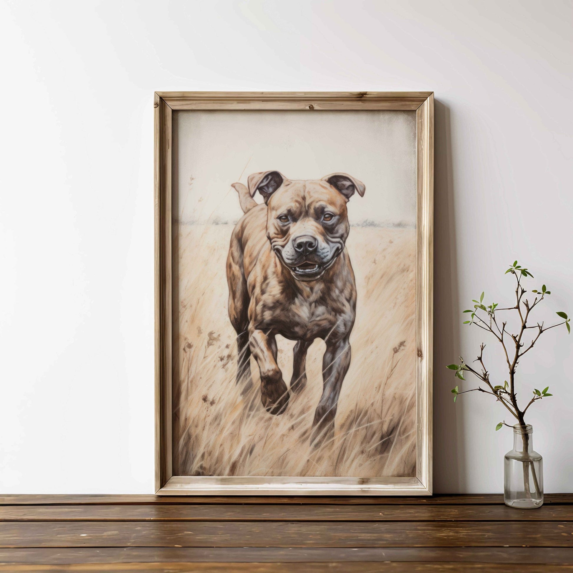 Staffordshire Bull Terrier Art, Rustic Dog Decor, Staffy Portrait - WildfieldPrints