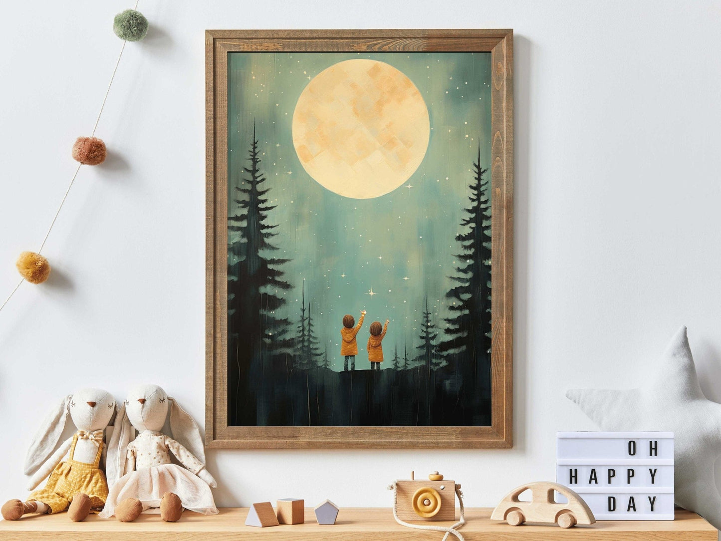 Stargazing Adventure Nursery Decor, Siblings Wall Art, Forest & Stars Print - WildfieldPrints