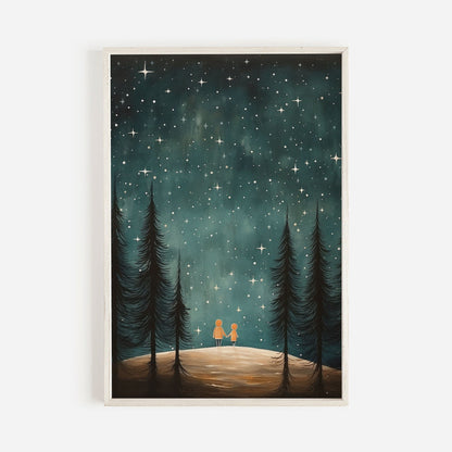 Stargazing Adventure Nursery Decor, Siblings Wall Art, Forest & Stars Print - WildfieldPrints