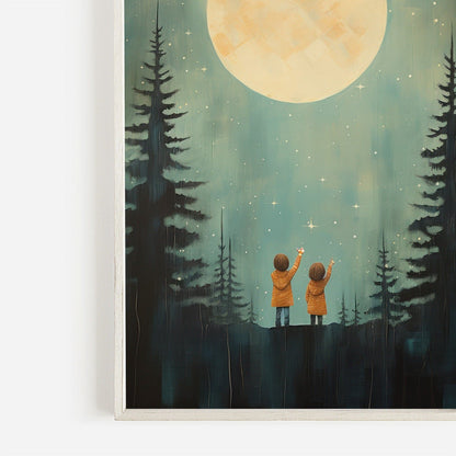Stargazing Adventure Nursery Decor, Siblings Wall Art, Forest & Stars Print - WildfieldPrints