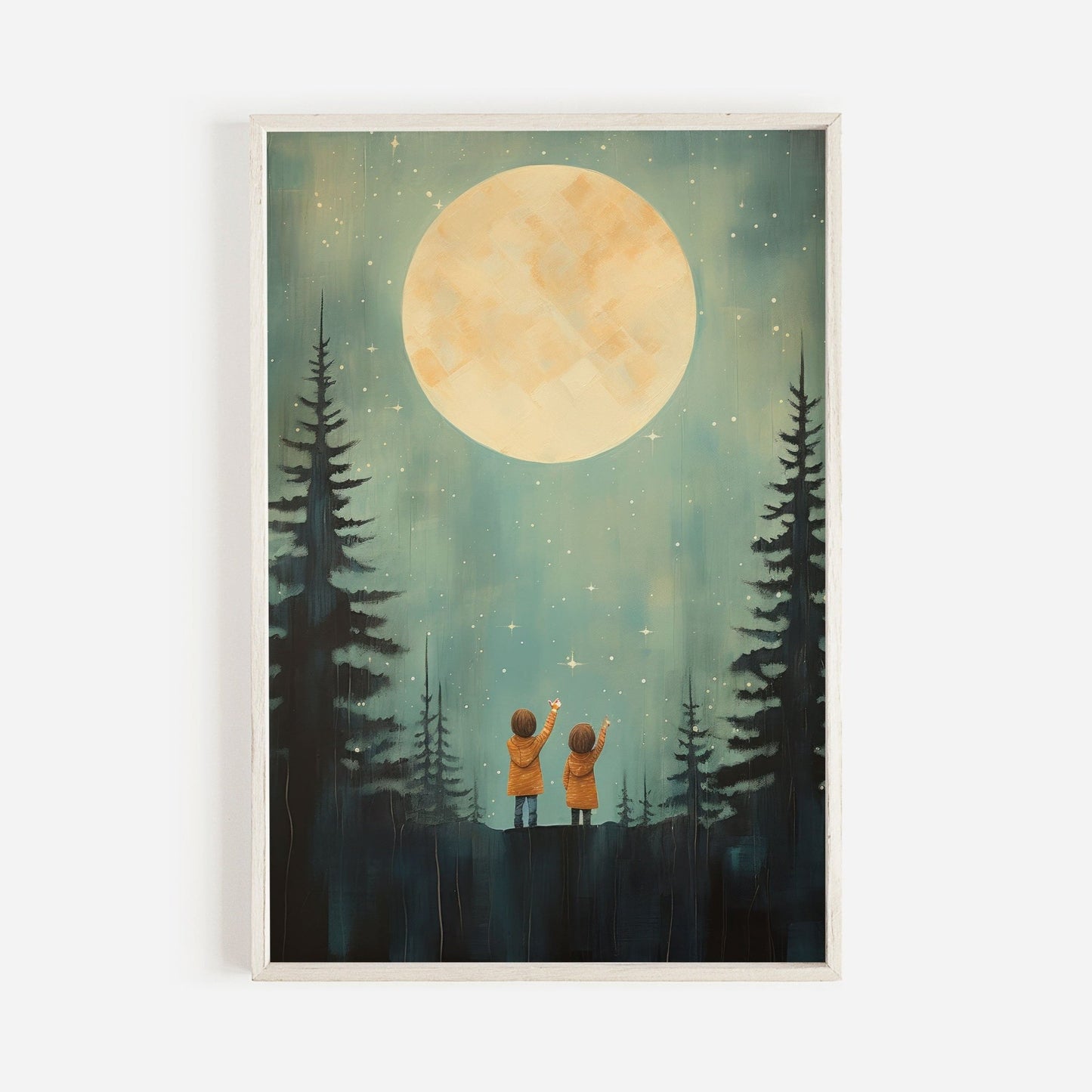 Stargazing Adventure Nursery Decor, Siblings Wall Art, Forest & Stars Print - WildfieldPrints