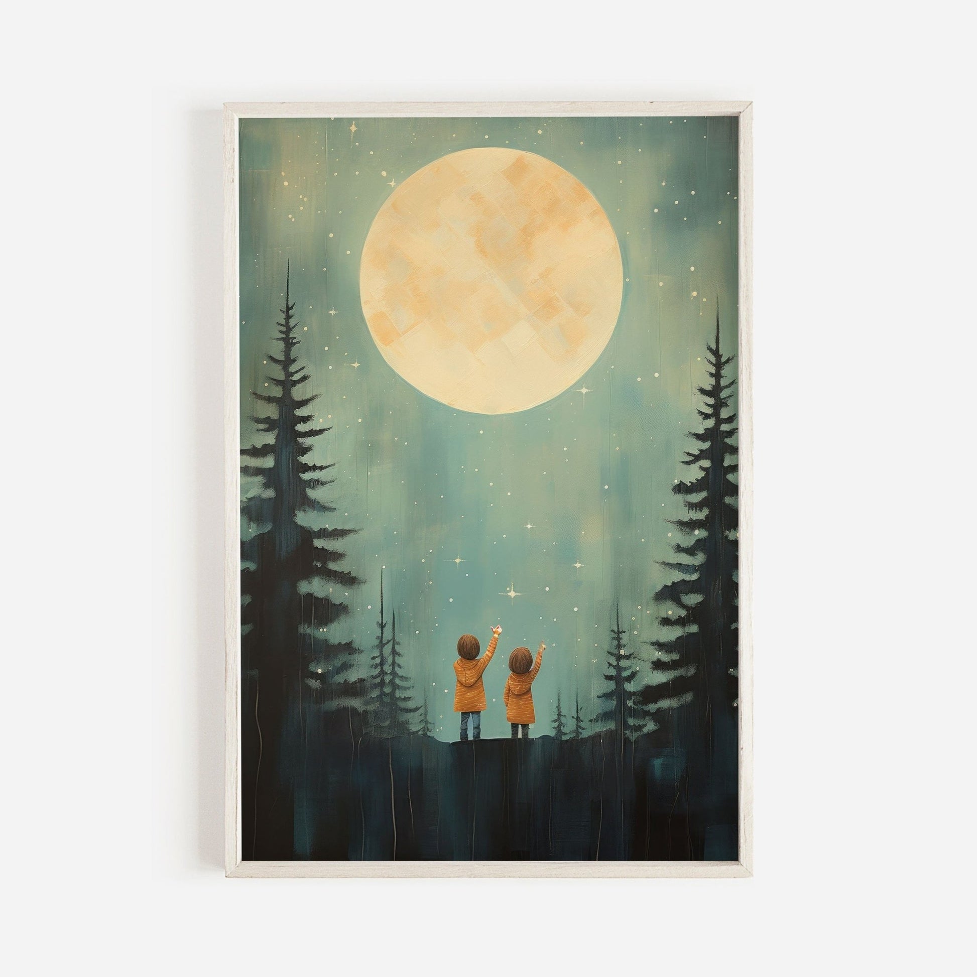 Stargazing Adventure Nursery Decor, Siblings Wall Art, Forest & Stars Print - WildfieldPrints