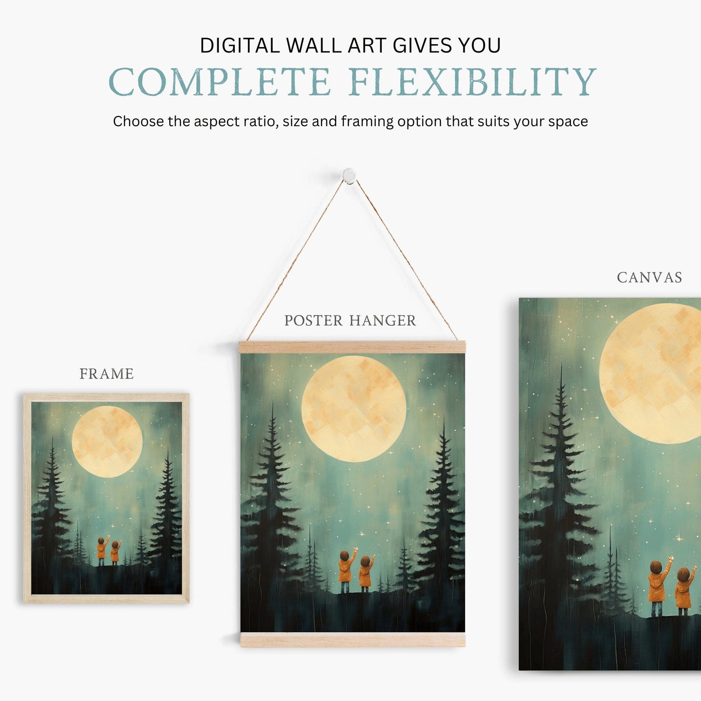 Stargazing Adventure Nursery Decor, Siblings Wall Art, Forest & Stars Print - WildfieldPrints