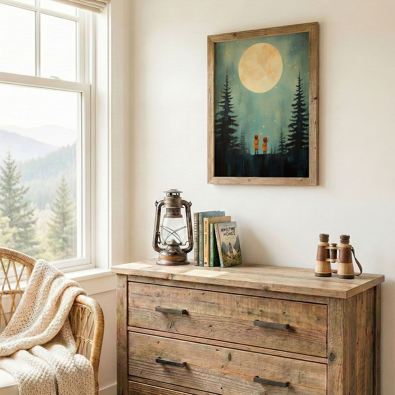 Stargazing Adventure Wall Art – Forest Kids Room Print