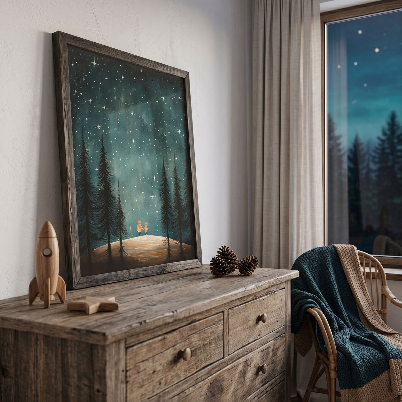Stargazing Adventure Wall Art – Forest Kids Room Print