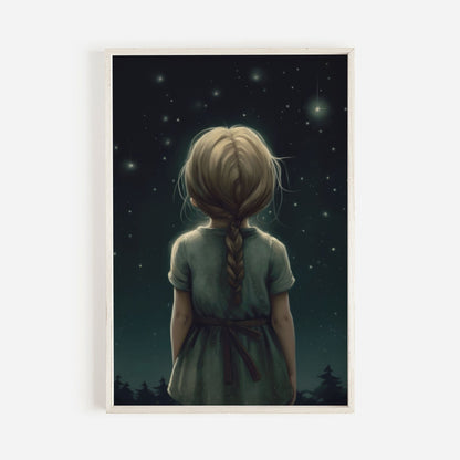 Stargazing Print, Girls Room Wall Art, Forest & Stars Decor - WildfieldPrints