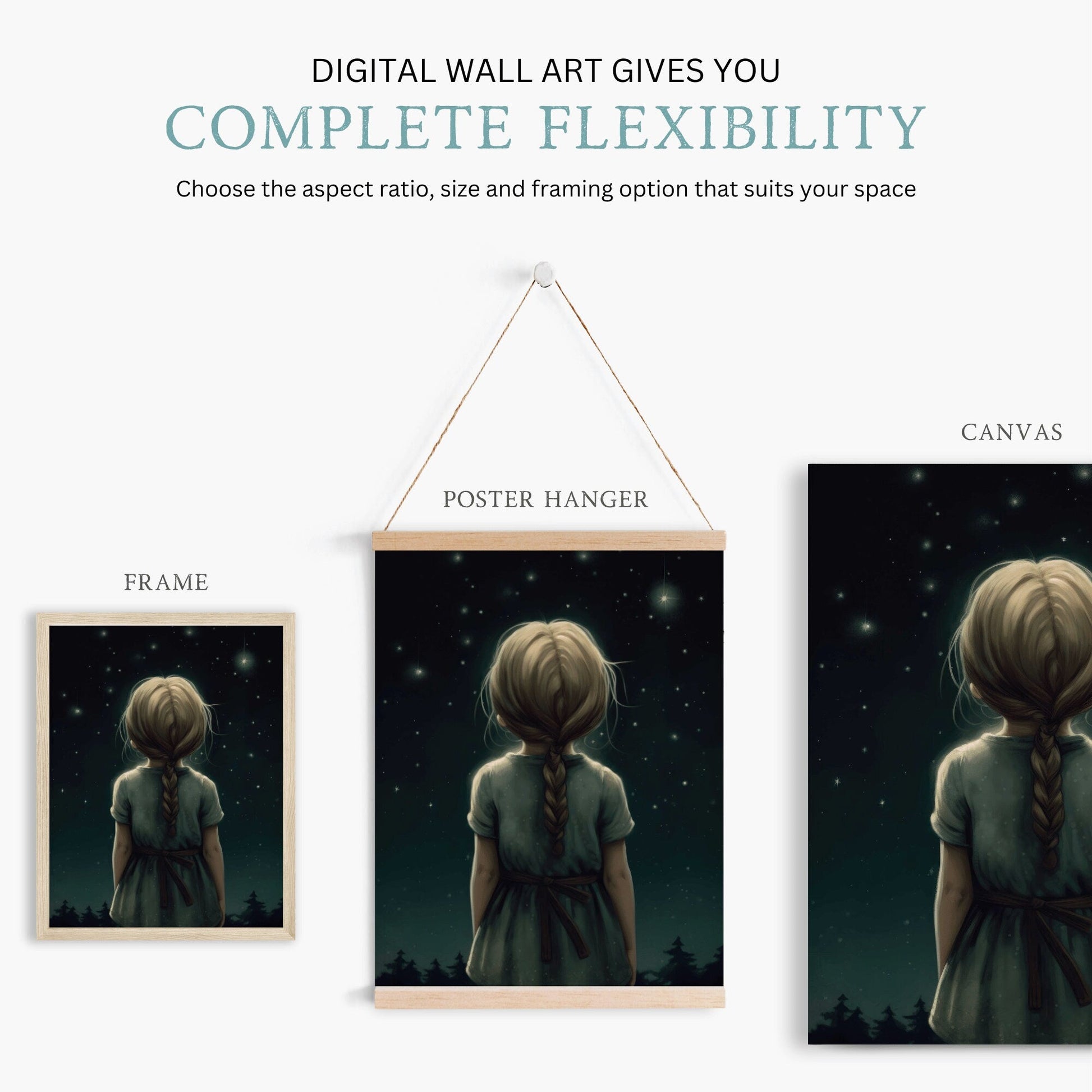 Stargazing Print, Girls Room Wall Art, Forest & Stars Decor - WildfieldPrints