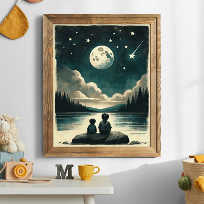 Stargazing Print, Moody Night Sky Decor, Moon & Stars Wall Art - WildfieldPrints