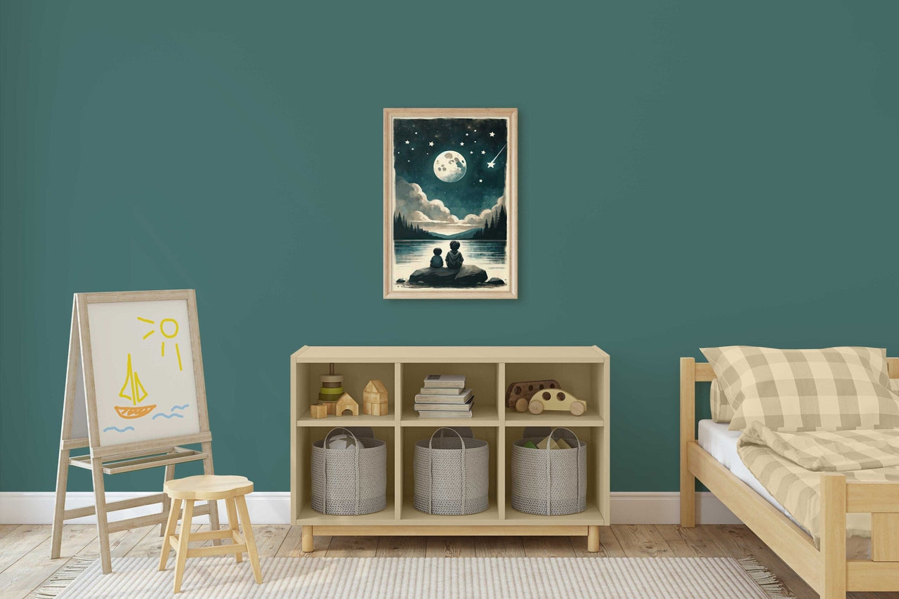 Moon & Stars Wall Art – Night Sky Boys Room Print