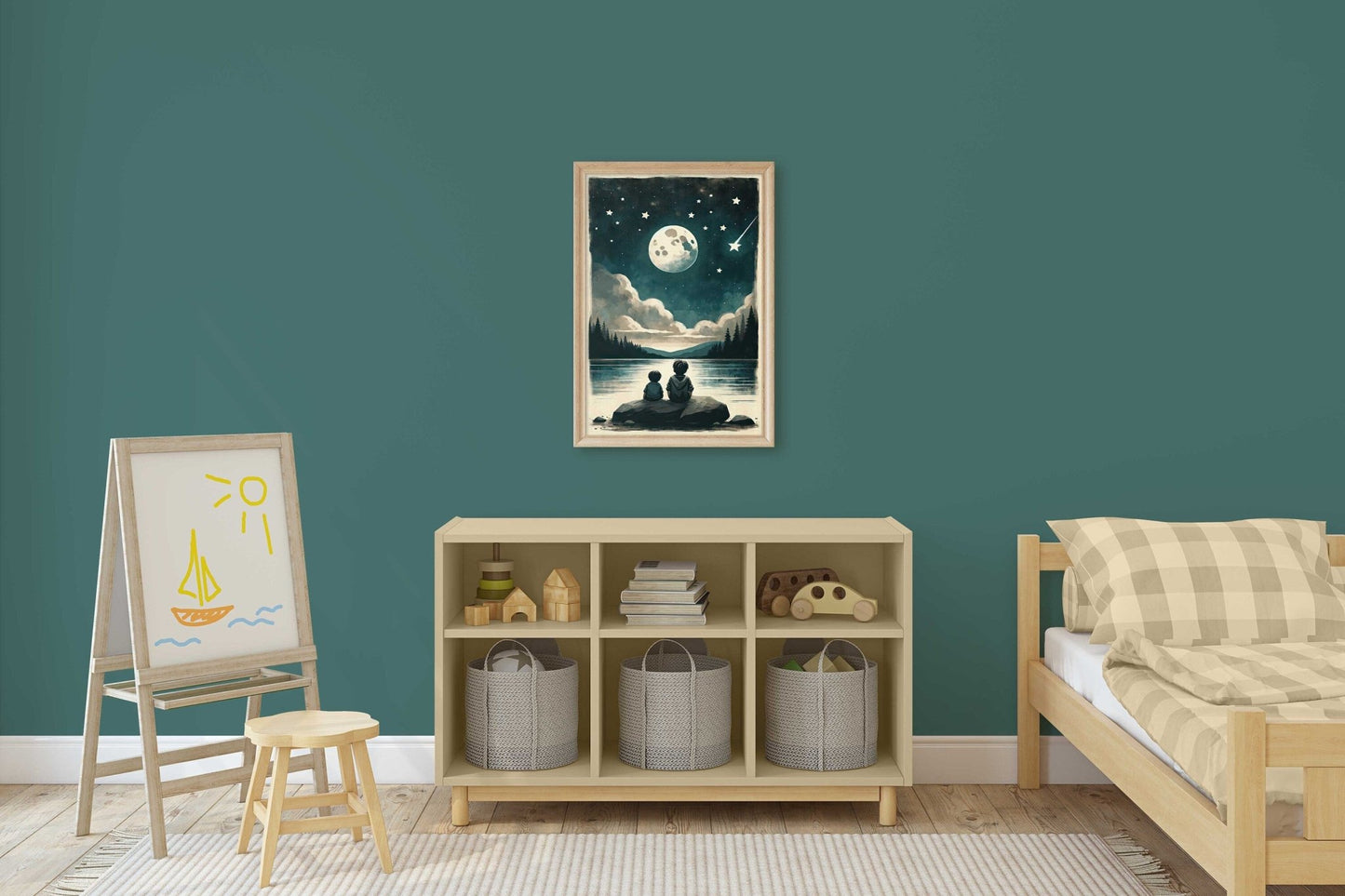 Stargazing Print, Moody Night Sky Decor, Moon & Stars Wall Art - WildfieldPrints