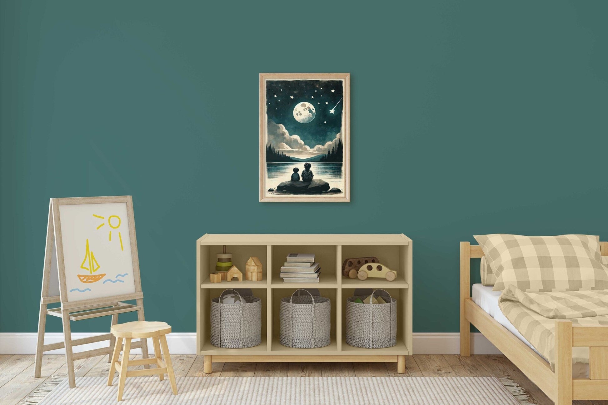 Stargazing Print, Moody Night Sky Decor, Moon & Stars Wall Art - WildfieldPrints