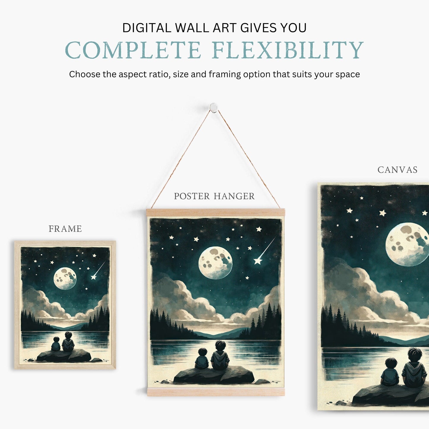 Stargazing Print, Moody Night Sky Decor, Moon & Stars Wall Art - WildfieldPrints