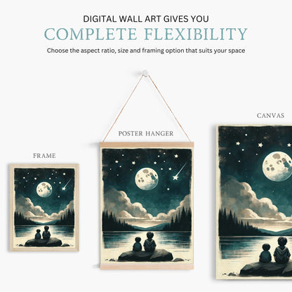 Stargazing Print, Moody Night Sky Decor, Moon & Stars Wall Art - WildfieldPrints
