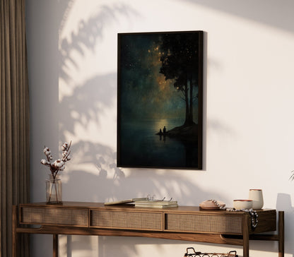 Stargazing Wall Art, Night Sky Print, Father & Child Starry Scene, Landscape Decor - WildfieldPrints