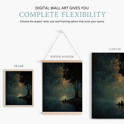 Stargazing Wall Art, Night Sky Print, Father & Child Starry Scene, Landscape Decor - WildfieldPrints
