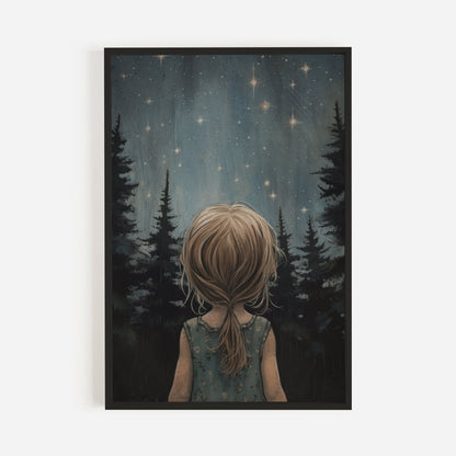 Stars & Moon Nursery Decor, Moody Kids Room Wall Art, Forest Print - WildfieldPrints