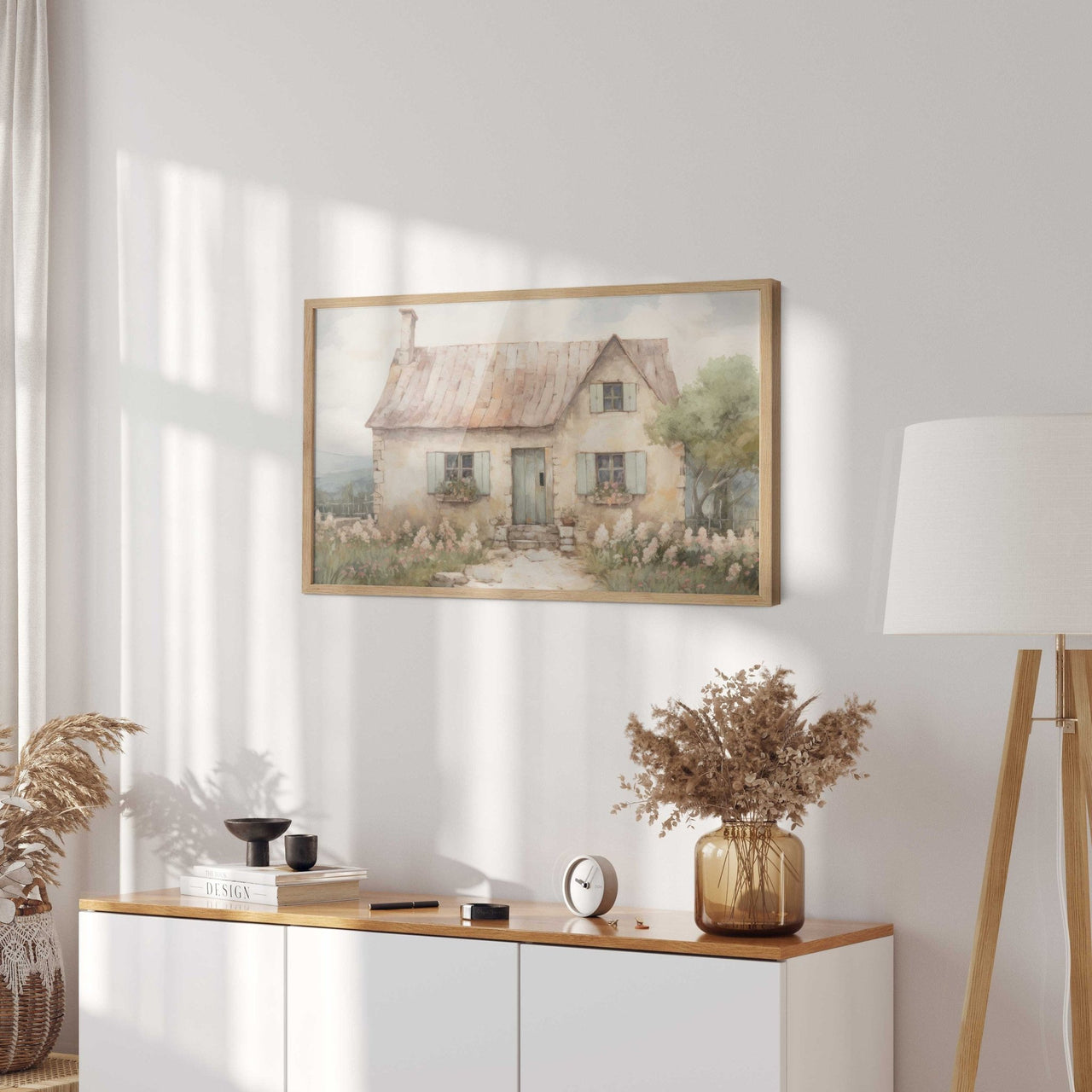 Stone Cottage Wall Art – Farmhouse Living Room Print