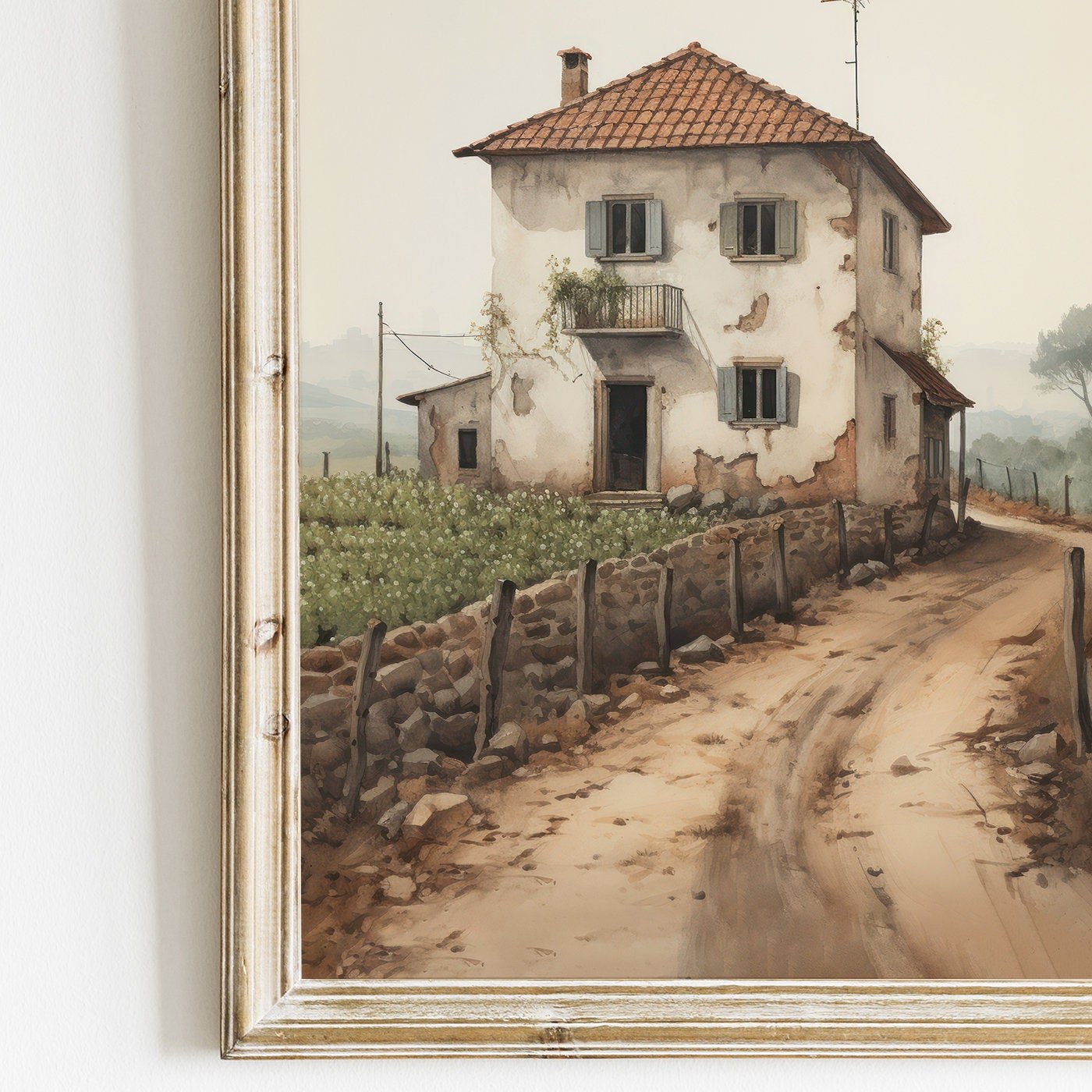 Stone House Art, Mediterranean Decor, Charming Cottage Print - WildfieldPrints