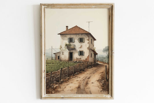 Stone House Art, Mediterranean Decor, Charming Cottage Print - WildfieldPrints