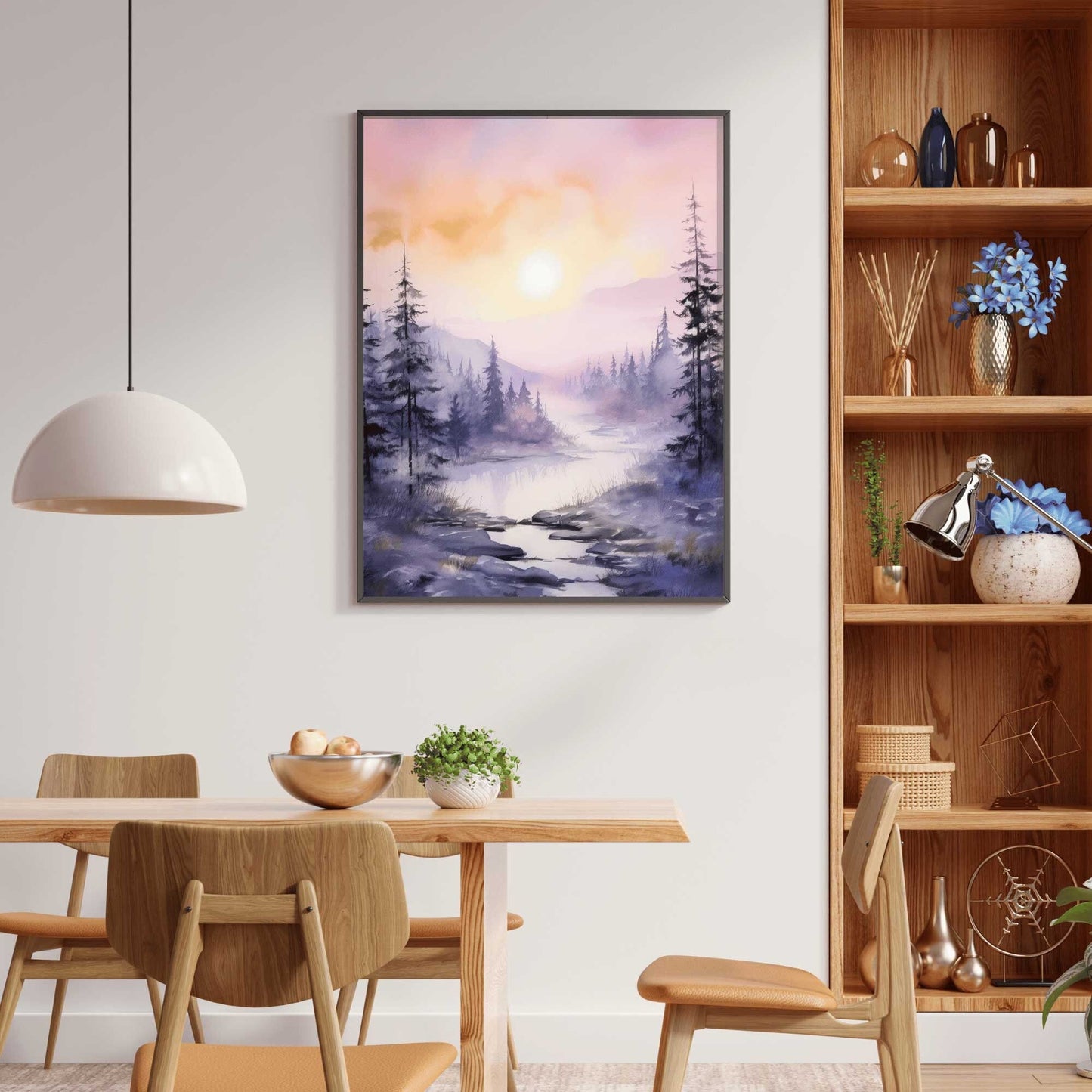 Stream & Forest Wall Art, Watercolor Landscape Decor, Purple Bedroom - WildfieldPrints