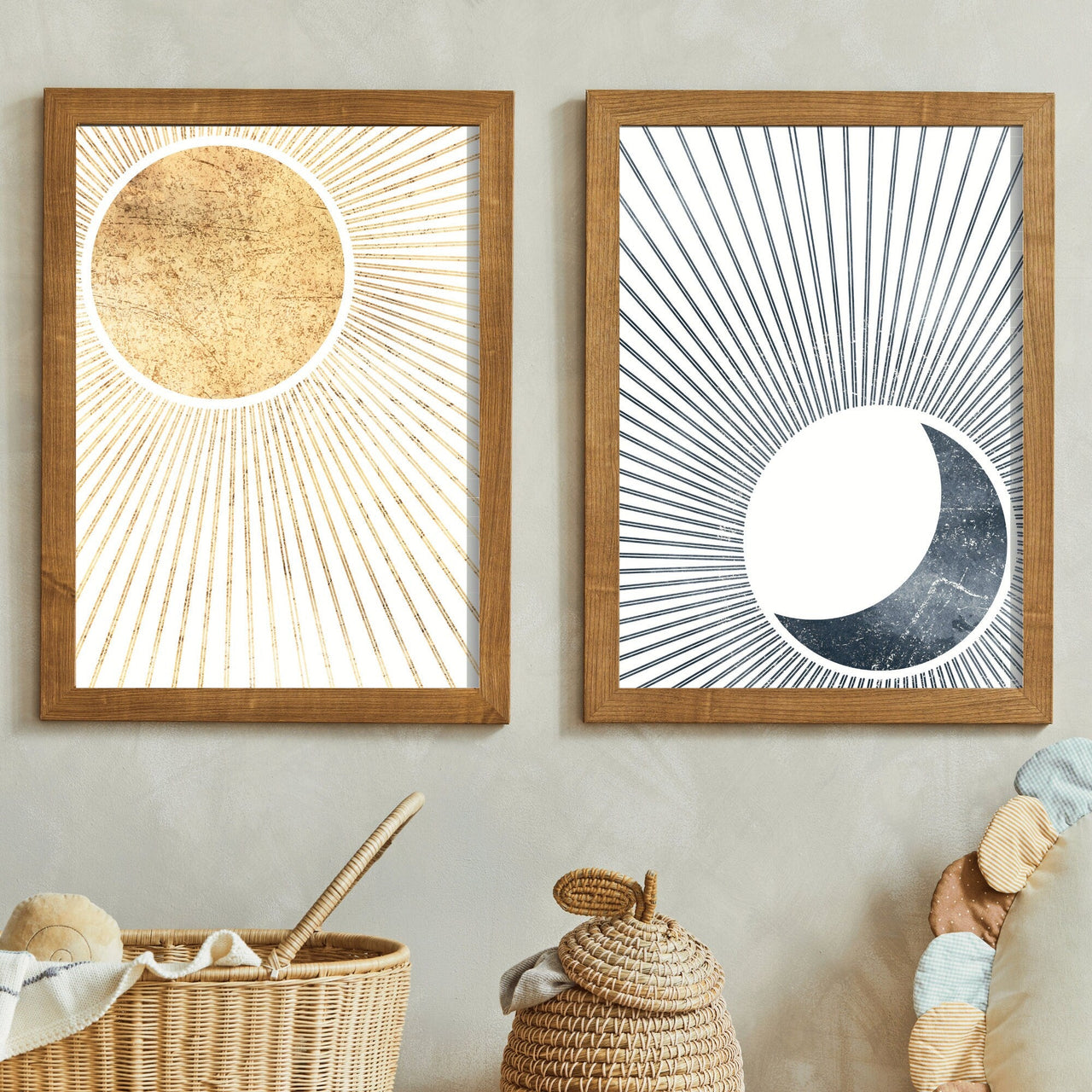 Sun and Moon Wall Art – Celestial Living Room Decor • Set of 2