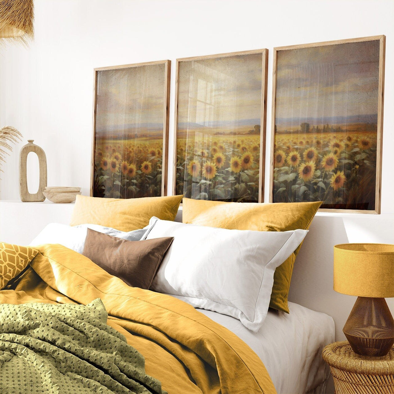 Sunflower Prints – Floral Living Room Wall Art • Set of 3