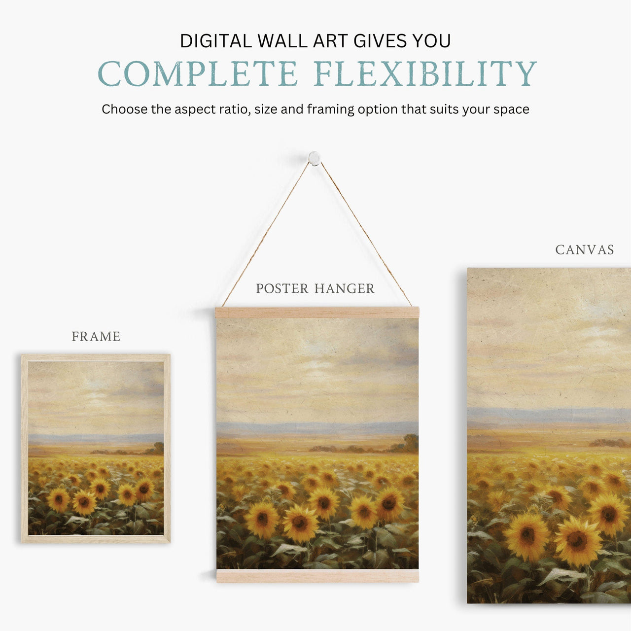 Sunflower Prints – Floral Living Room Wall Art • Set of 3