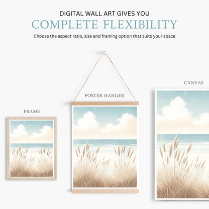 Sunny Beach and Beachgrass Prints, Coastal Home Decor, Ocean Wall Art - WildfieldPrints