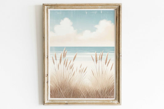 Sunny Beach and Beachgrass Prints, Coastal Home Decor, Ocean Wall Art - WildfieldPrints