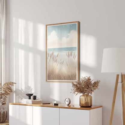 Sunny Beach and Beachgrass Prints, Coastal Home Decor, Ocean Wall Art - WildfieldPrints