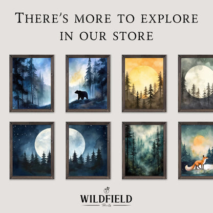 Sunset Lake Painting, Watercolor Landscape Decor, Mountains & Pier Art - WildfieldPrints