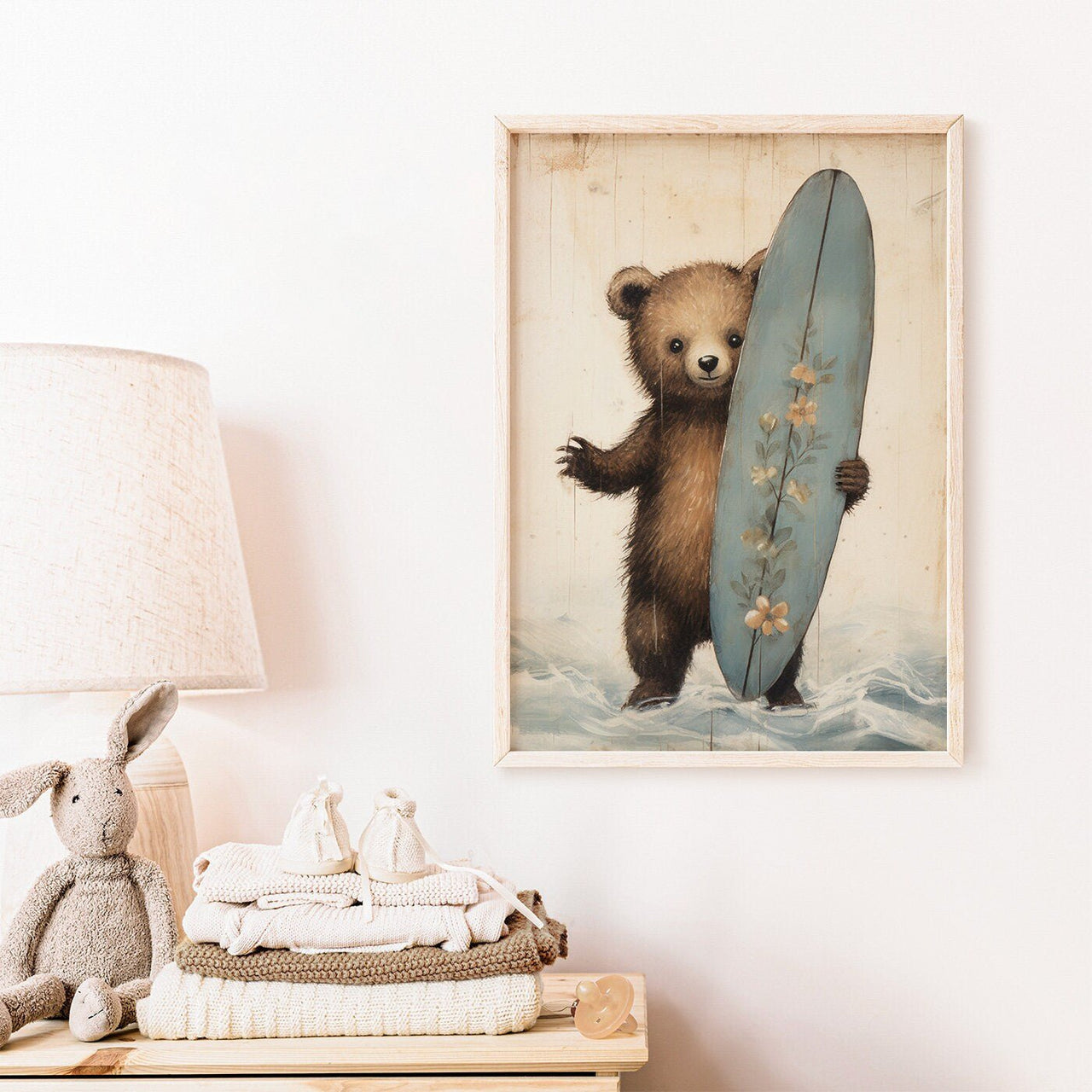 Surfer Bear Wall Art – Animal Kids Room Print