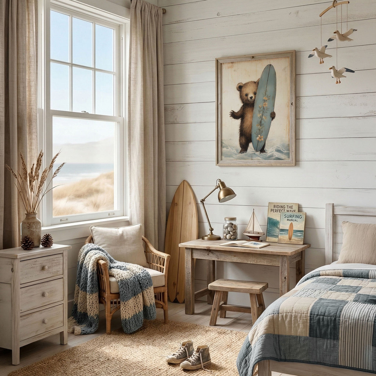 Surfer Bear Wall Art – Animal Kids Room Print