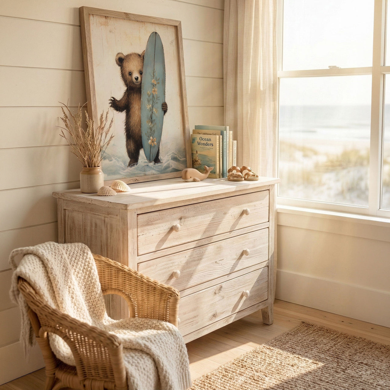Surfer Bear Wall Art – Animal Kids Room Print