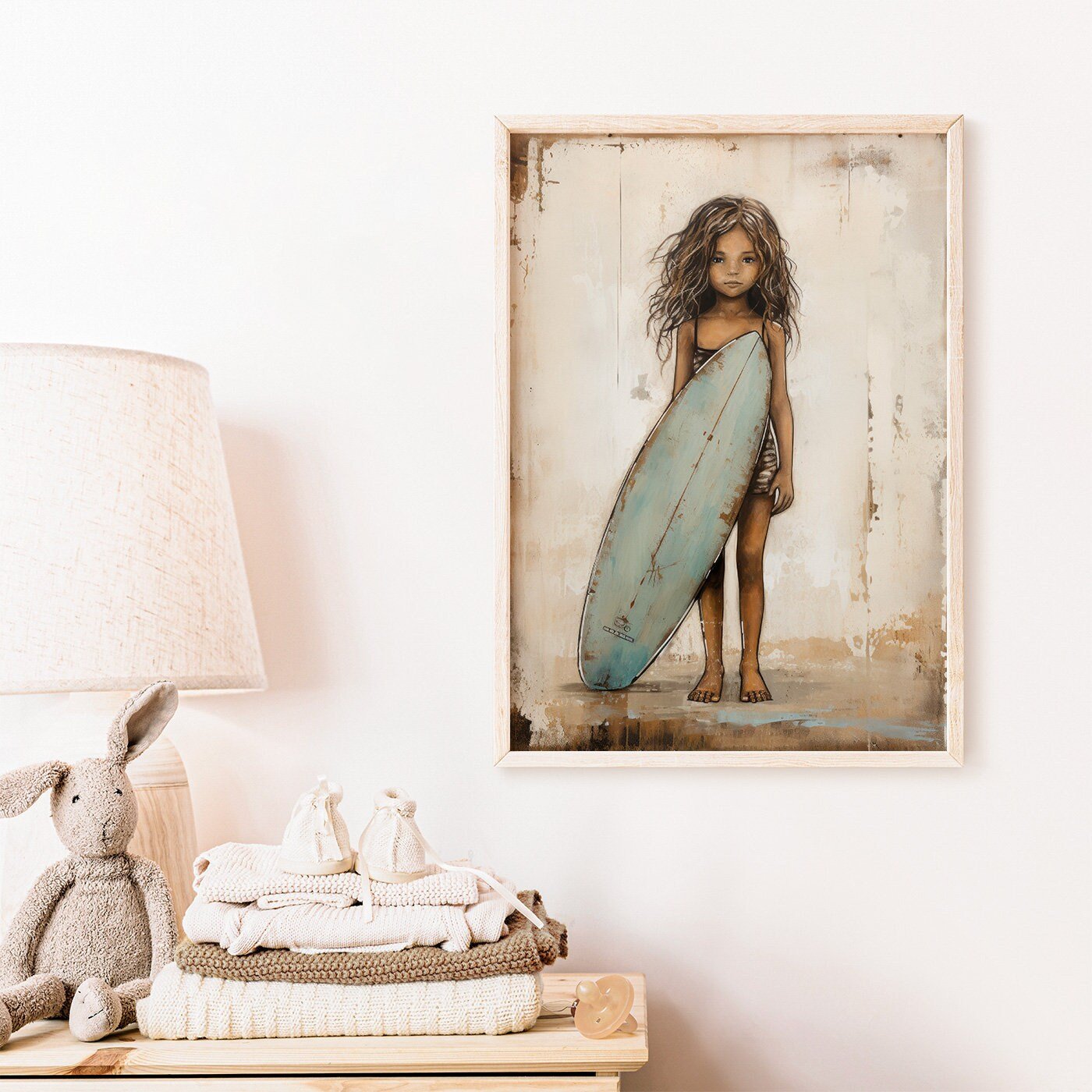 Surfer Girl Print, Vintage Nursery Decor, Beach Themed Wall Art - WildfieldPrints