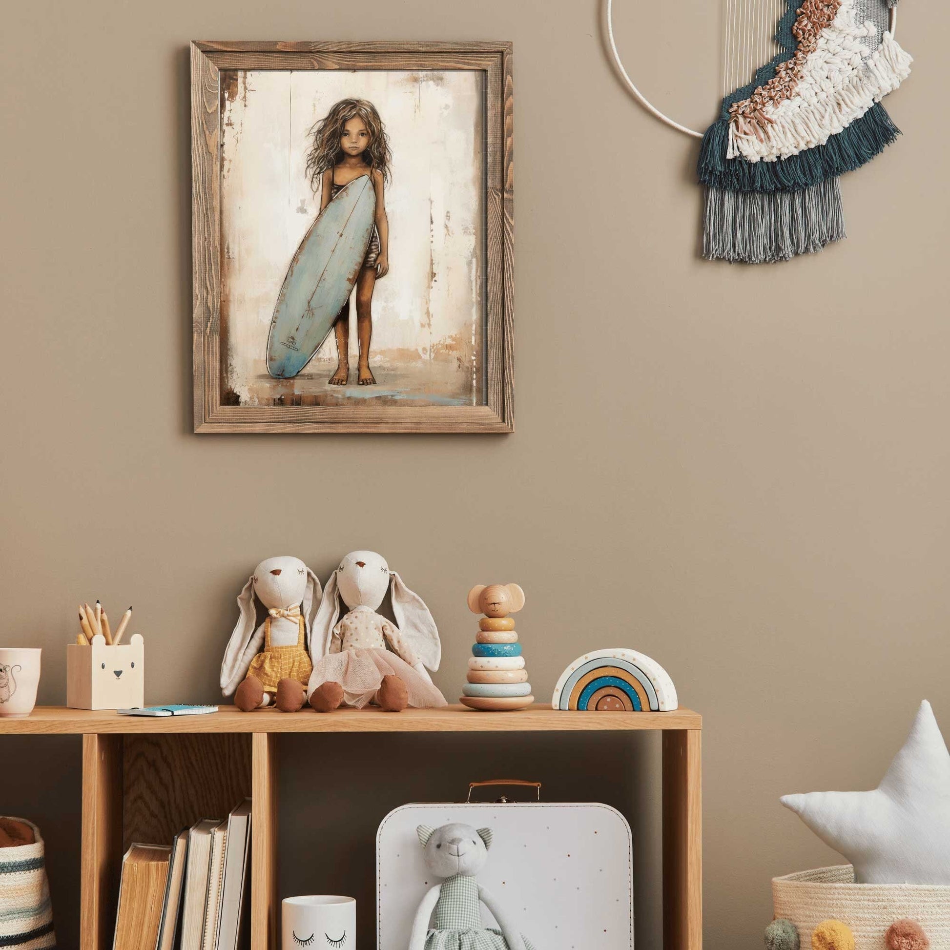 Surfer Girl Print, Vintage Nursery Decor, Beach Themed Wall Art - WildfieldPrints