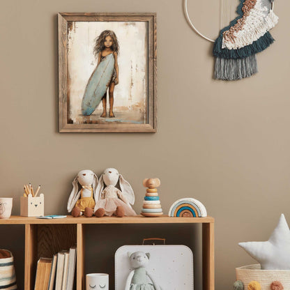 Surfer Girl Print, Vintage Nursery Decor, Beach Themed Wall Art - WildfieldPrints