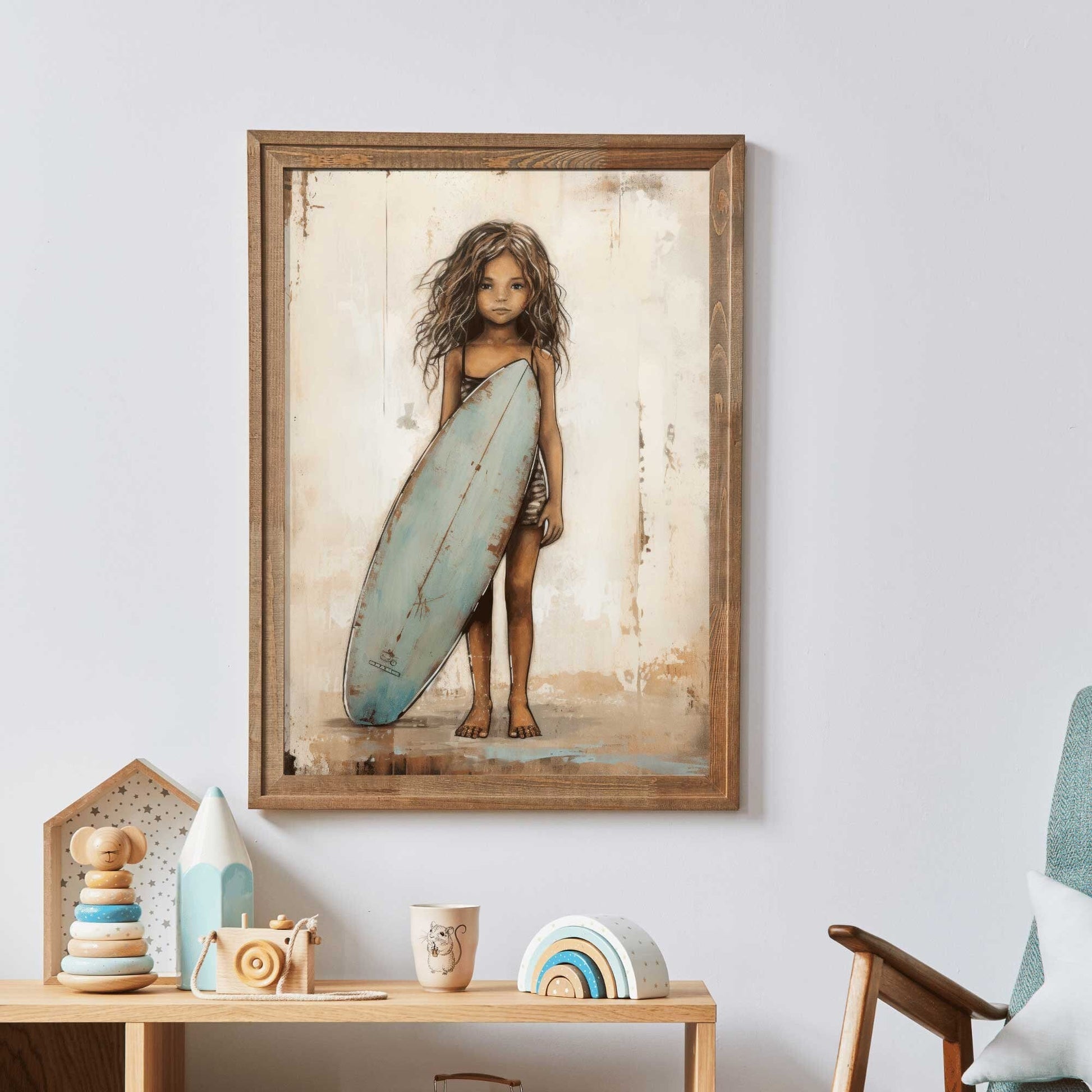 Surfer Girl Print, Vintage Nursery Decor, Beach Themed Wall Art - WildfieldPrints