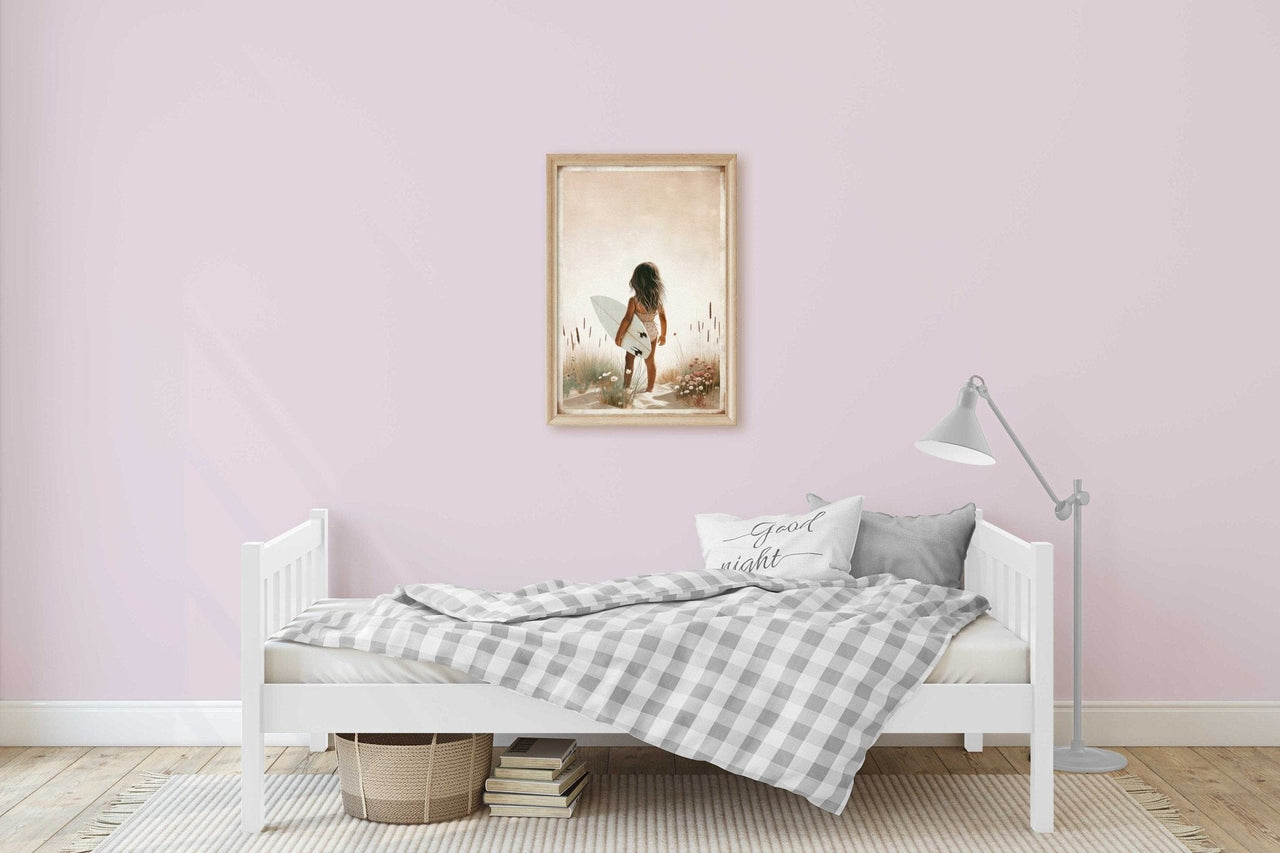 Surfer Girl Wall Art – Beach Nursery Print for Girls Room
