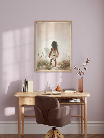 Surfer Girl Wall Art, Beach Nursery Decor, Cute Surfing Prints - WildfieldPrints