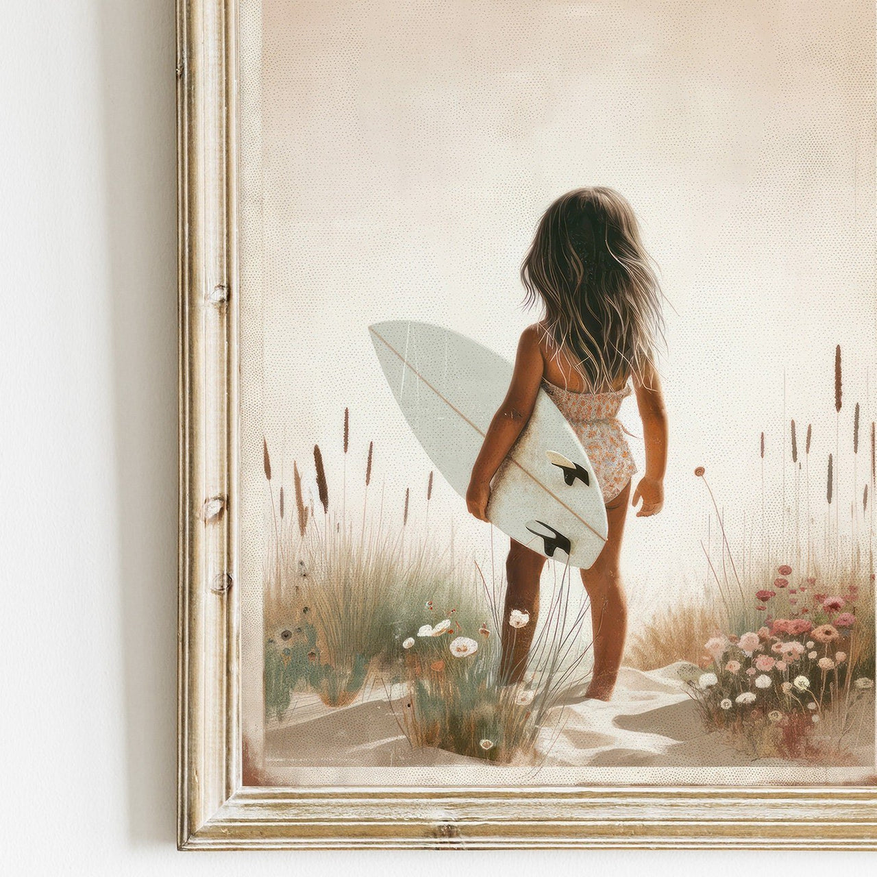 Surfer Girl Wall Art – Beach Nursery Print for Girls Room