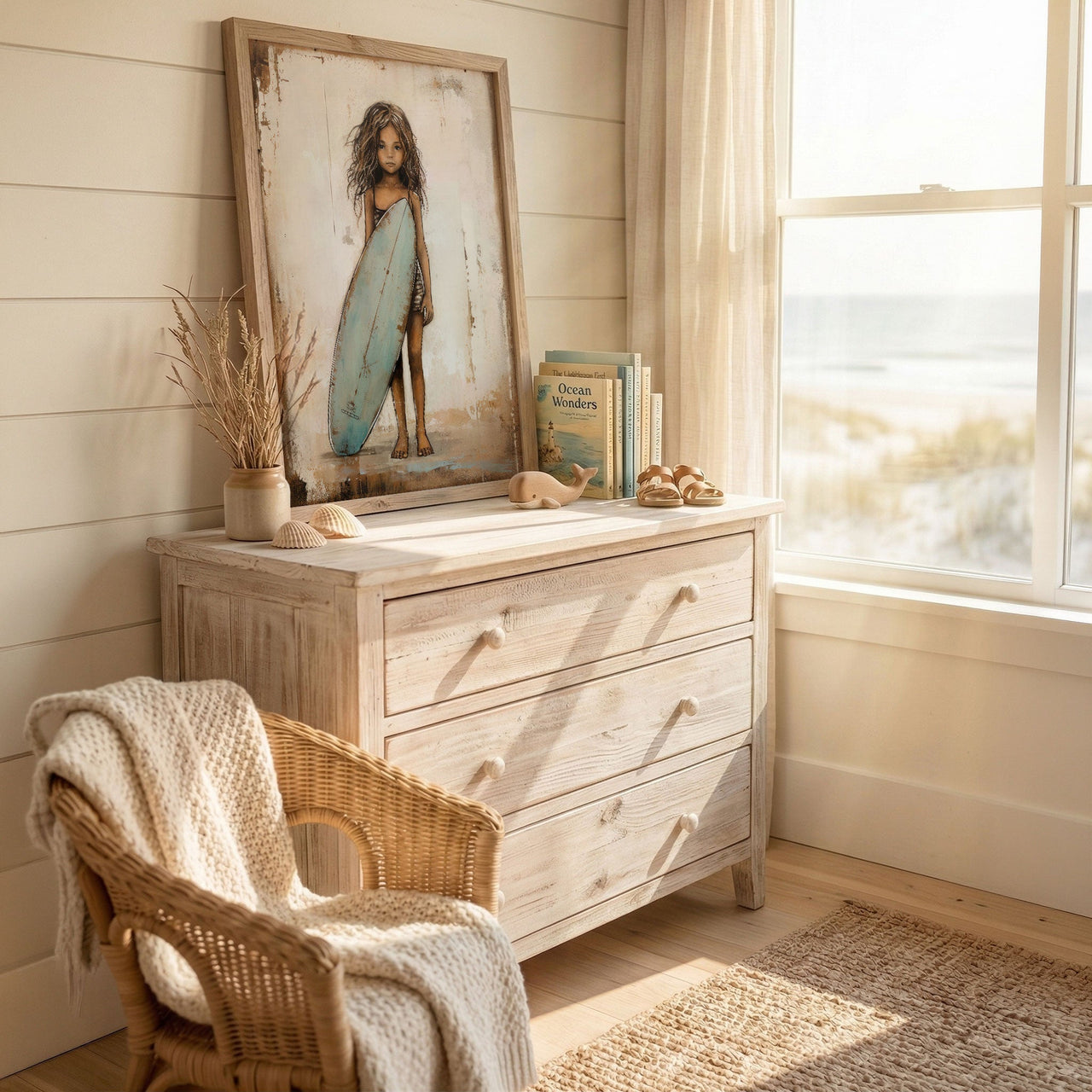 Surfer Girl Wall Art – Beach Nursery Print