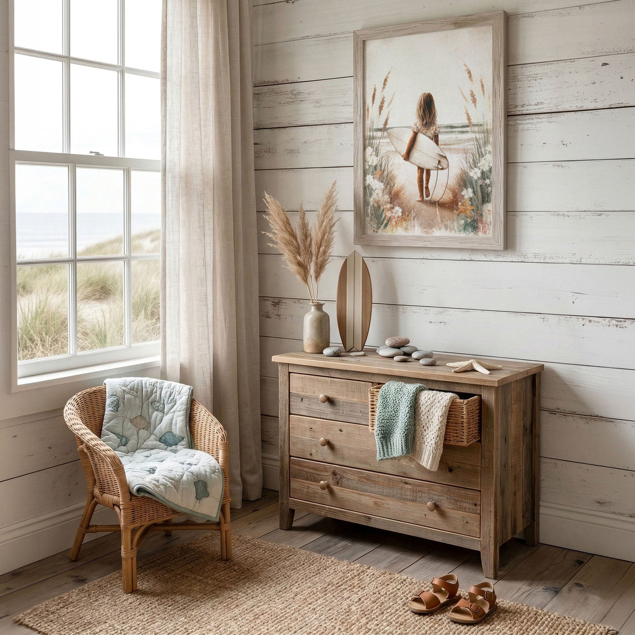 Surfer Girl Wall Art – Beach Nursery Print