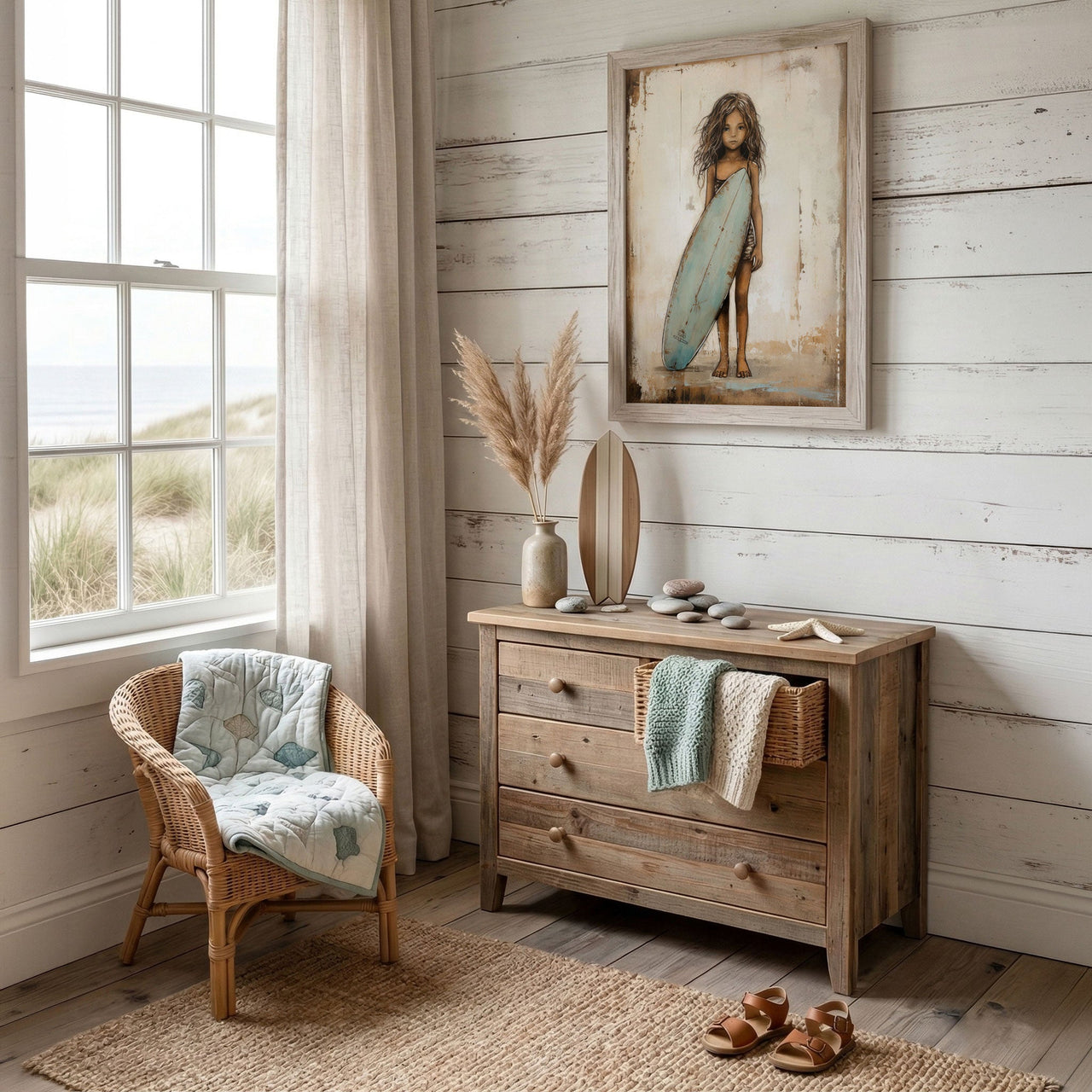 Surfer Girl Wall Art – Beach Nursery Print