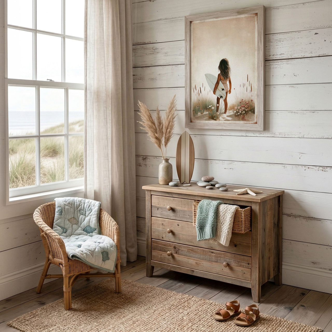 Surfer Girl Wall Art – Beach Nursery Print for Girls Room