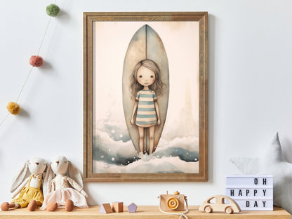 Surfer Nursery Decor, Vintage Surfing Wall Art for Girls Room - WildfieldPrints