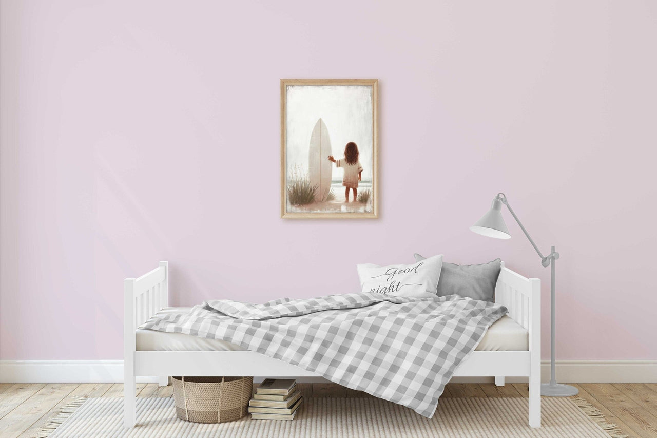 Surfer Girl Wall Art – Beach Nursery Print for Girls