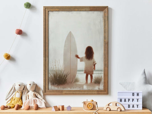 Surfing Nursery Decor, Beach Room Art, Surfer Print for Girls - WildfieldPrints